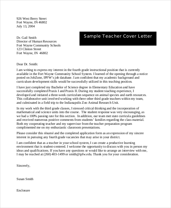 cover letter teaching template