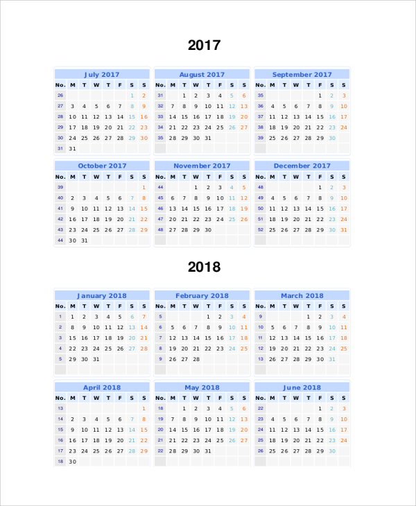 printable 2017 2018 split year calendar