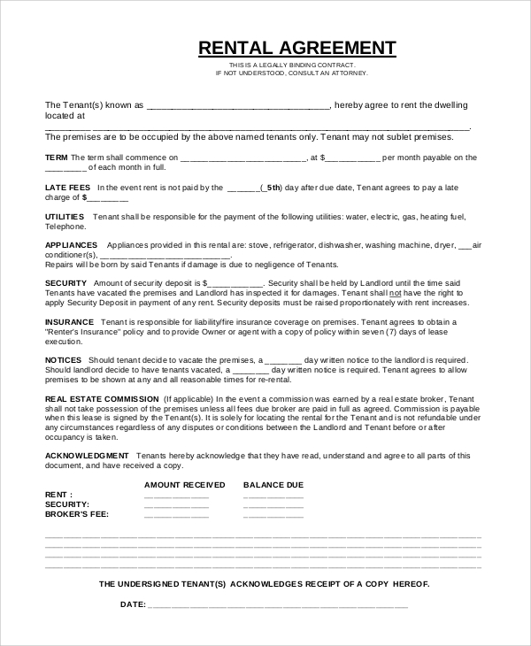 Free Equipment Rental Agreement Form Template