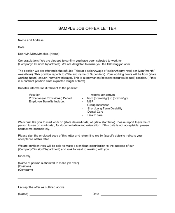 Employee Job Offer Letter