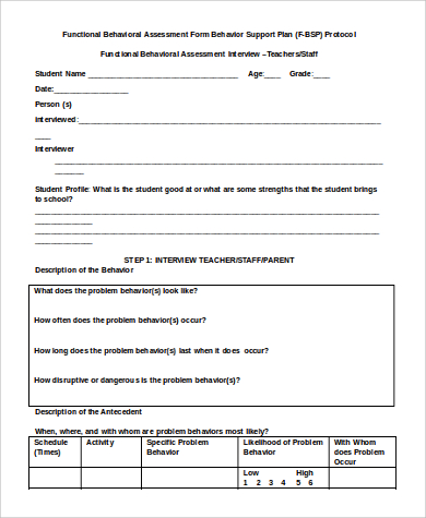 Functional Behavior Assessment Printable