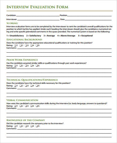 FREE 9+ Interview Evaluation Form Samples in MS Word | PDF