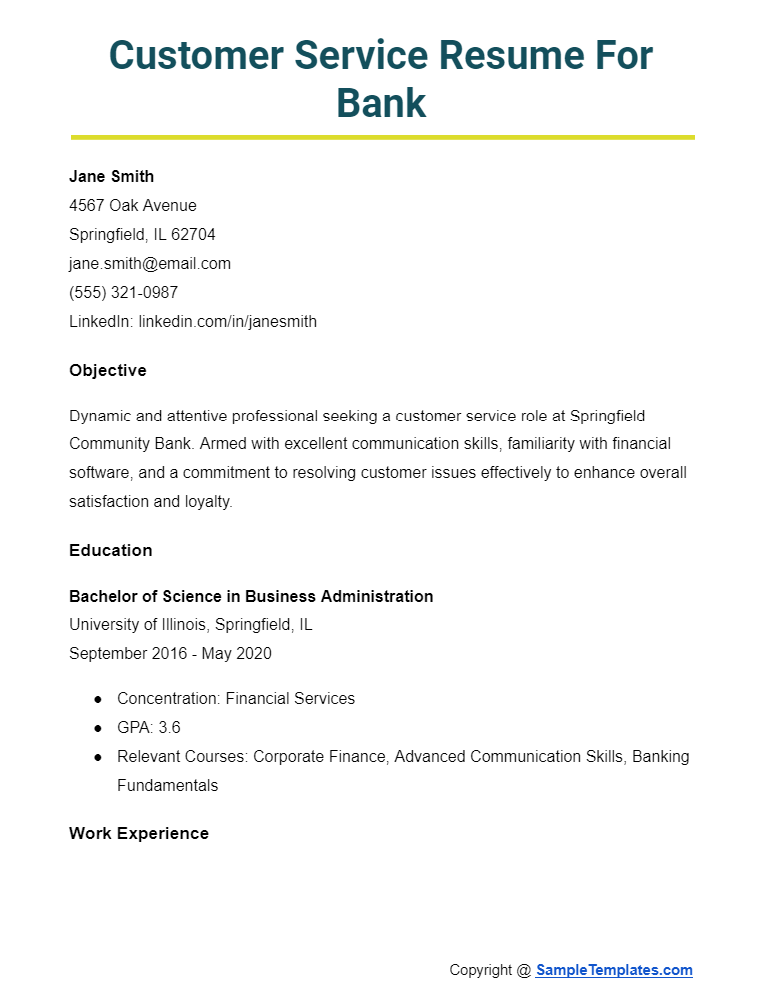 customer service resume for bank