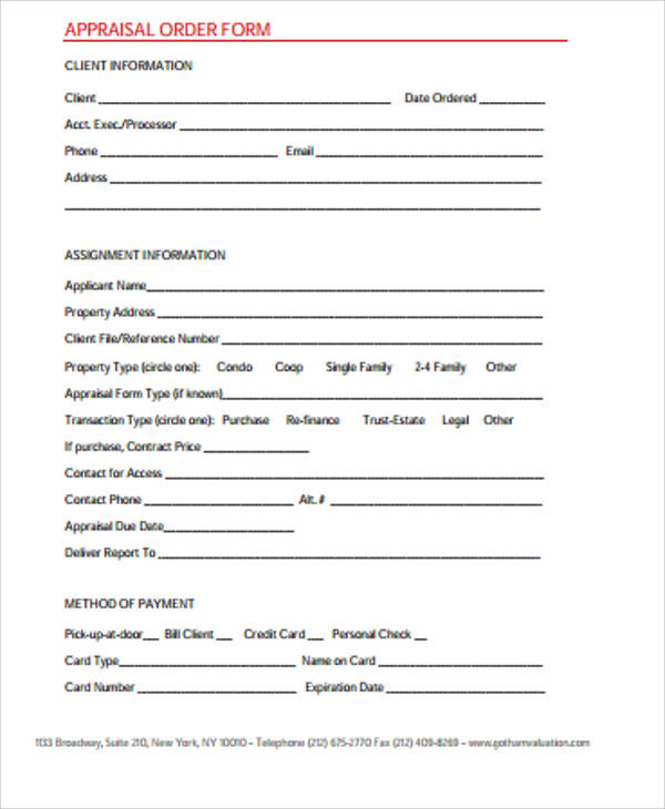 print appraisal order form