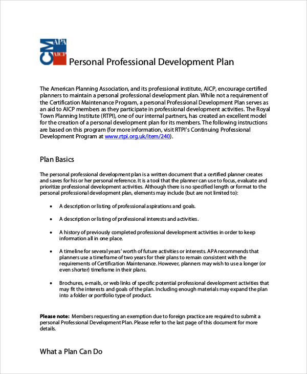 personal and professional development plan sample