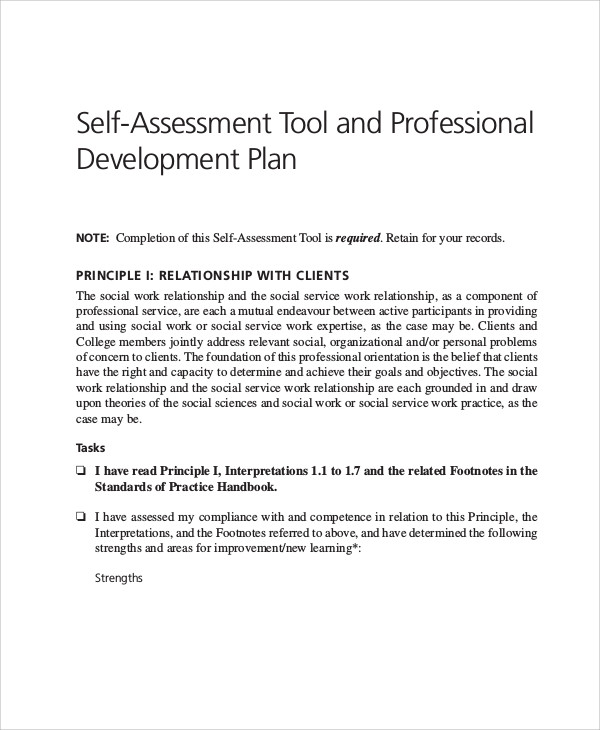 self assessment and professional development plan