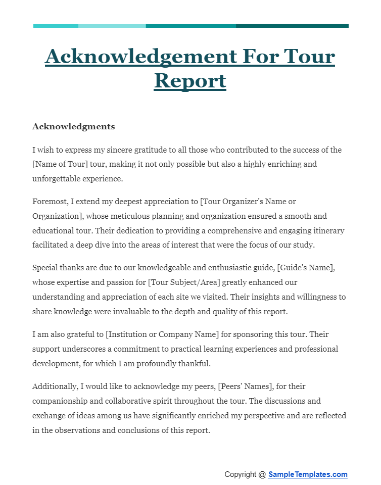 acknowledgement for tour report