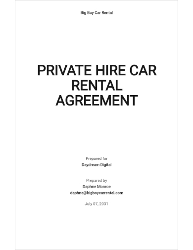 private hire car rental agreement template