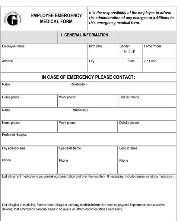 Printable Emergency Medical Information Form - Printable Forms Free Online