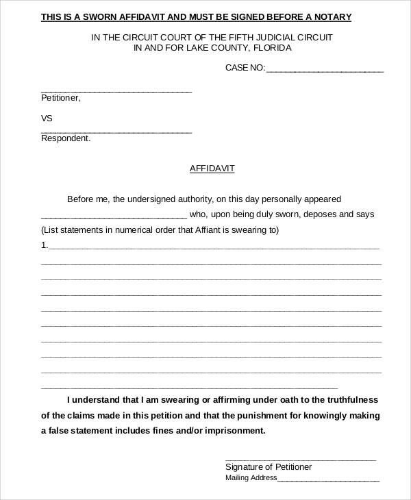 Free Printable Affidavit Form