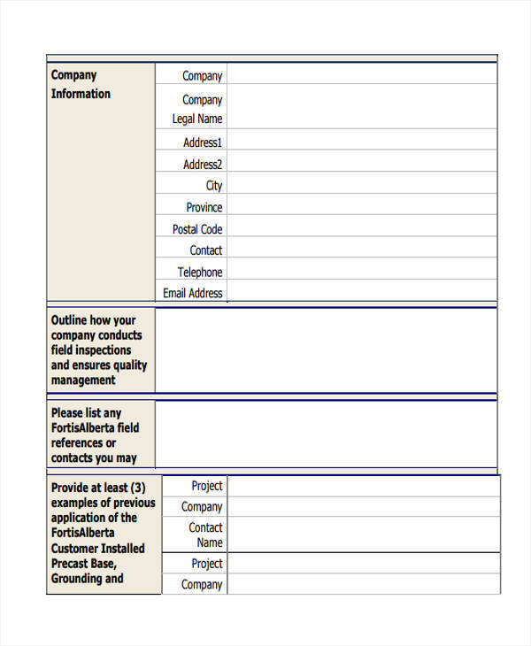 sheet for construction company information