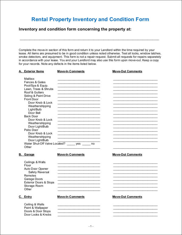 rental property inventory and condition checklist sample