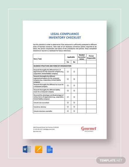 restaurant legal compliance inventory