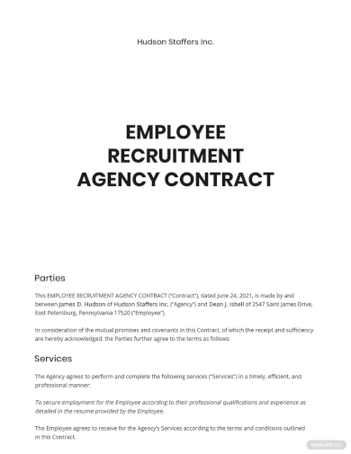 employee recruitment agency contract template