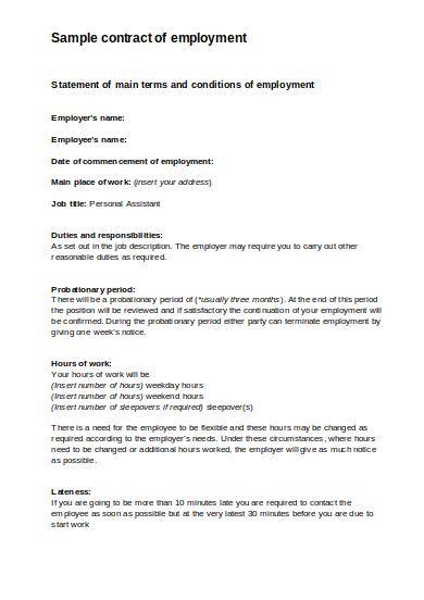 personal assistant employment contract