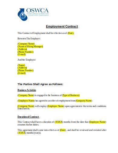 sample generic employment contract