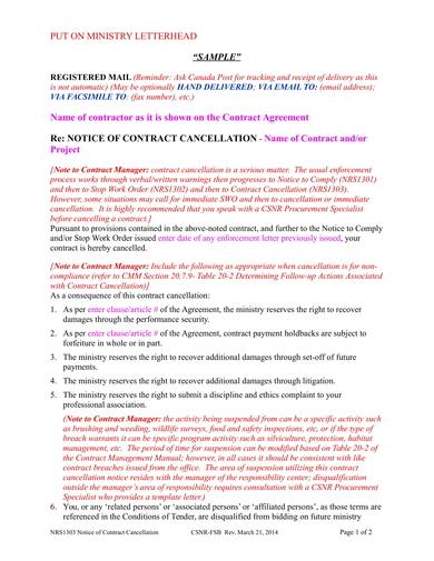 sample notice of contract cancellation 1