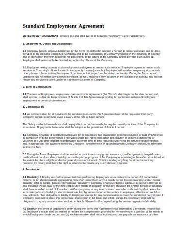 standard employment agreement contract sample