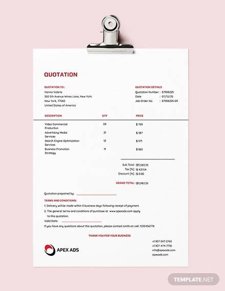 advertising consultant quotation template