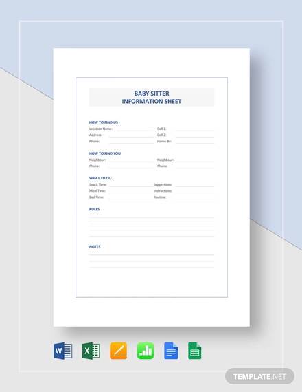 babysitter information sheet template