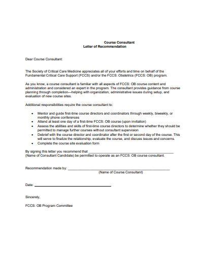 course consultant letter of recommendation