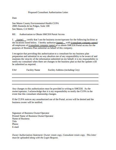 proposed consultant authorization letter