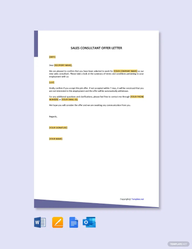 sales consultant offer letter template