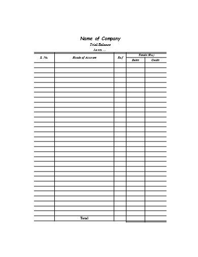 company trial balance template