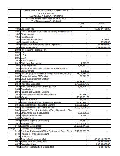 elementary education fund trail balance