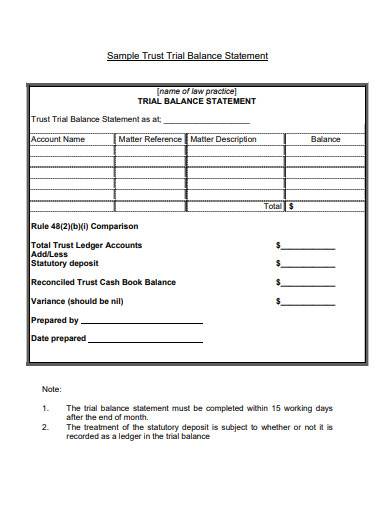 sample trust trial balance statement template