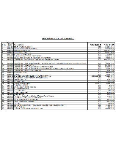 trail balance for year template