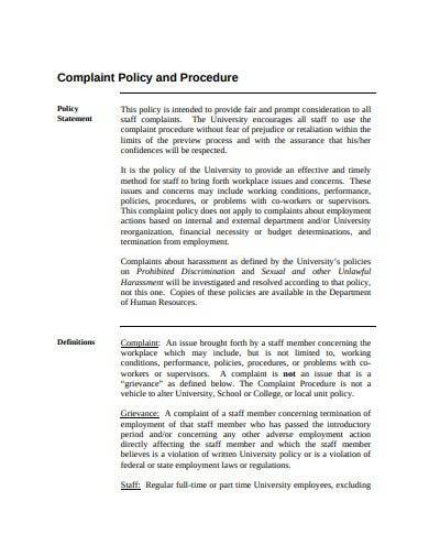 internal complaint policy and procedure