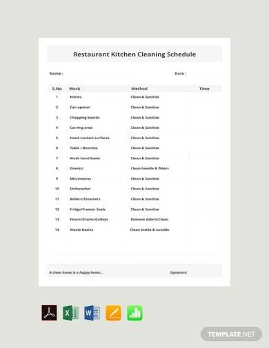 free restaurant kitchen cleaning schedule template