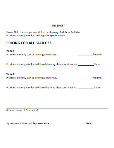 facilities cleaning bid sheet