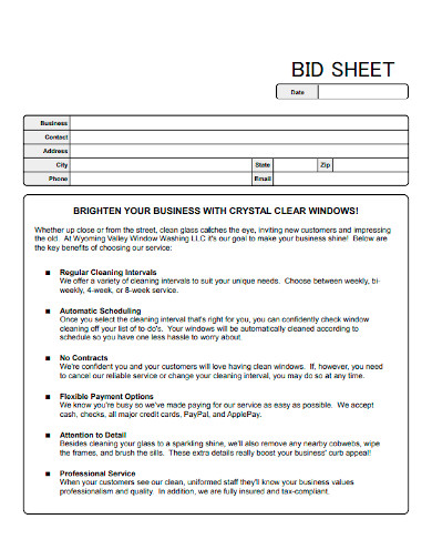 window cleaning bid sheet