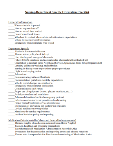 Nurse Orientation Checklist