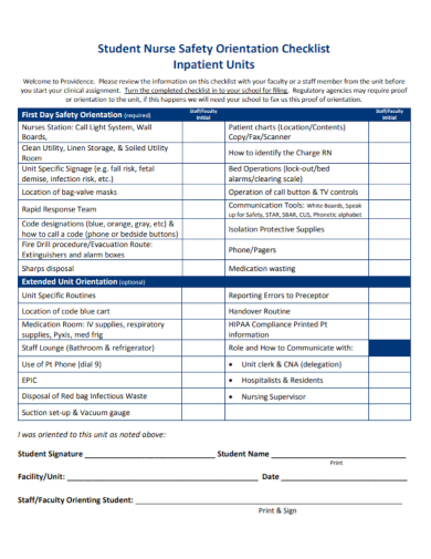 Nurse Orientation Checklist