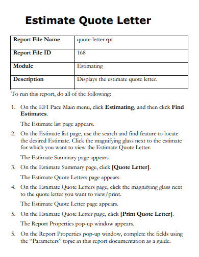 estimate quote letter