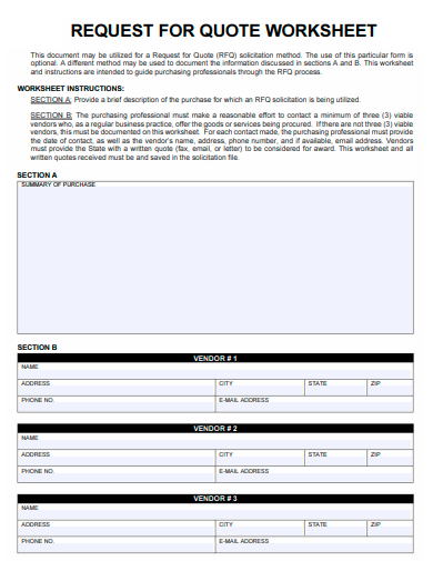 request for quote worksheet