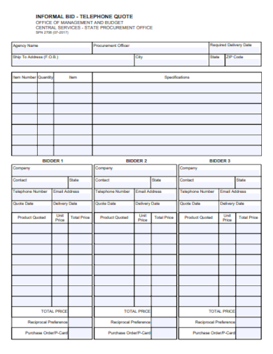 informal bid telephone quote