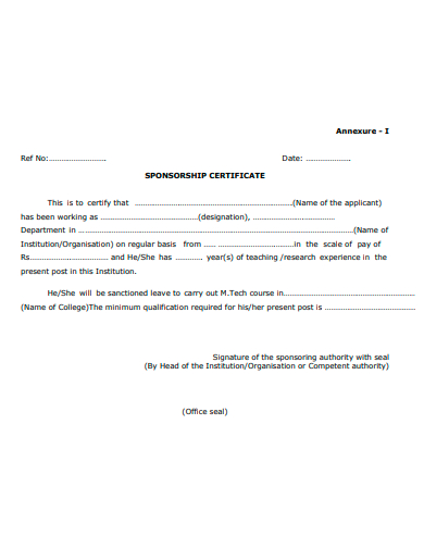 basic sponsorship certificate template