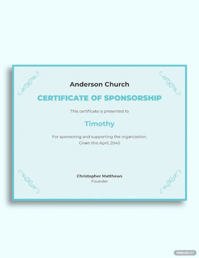 church sponsorship certificate template