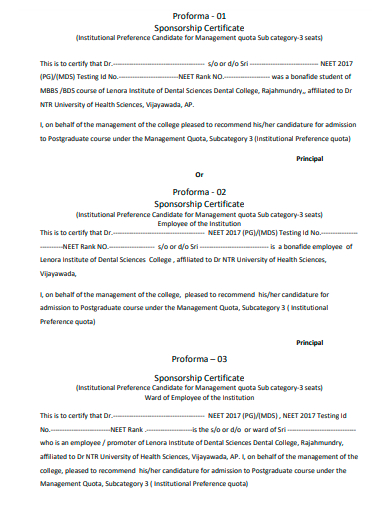 sponsorship certificate proforma template