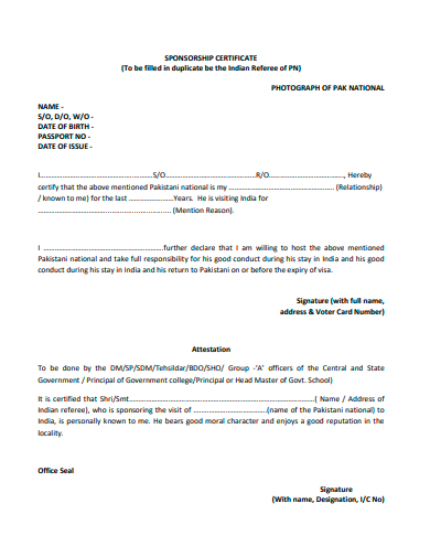 sponsorship certificate template