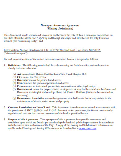 sample developer assurance agreement template