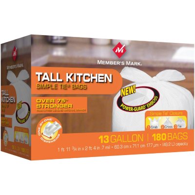 Member's Mark 13 gal. Tall Kitchen Simple Tie Trash Bags (180 ct ...