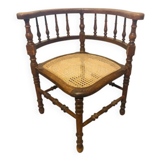 Chaise d’angle en bois et cannage