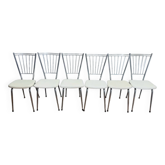 6 chaises vintage en métal et skaï