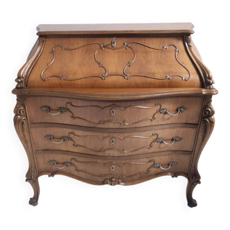 Commode baroque vintage en noyer massif avec motifs incrustés, Italie