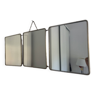 Miroir triptyque barbier brique vintage 1950 - 30 x 76 cm